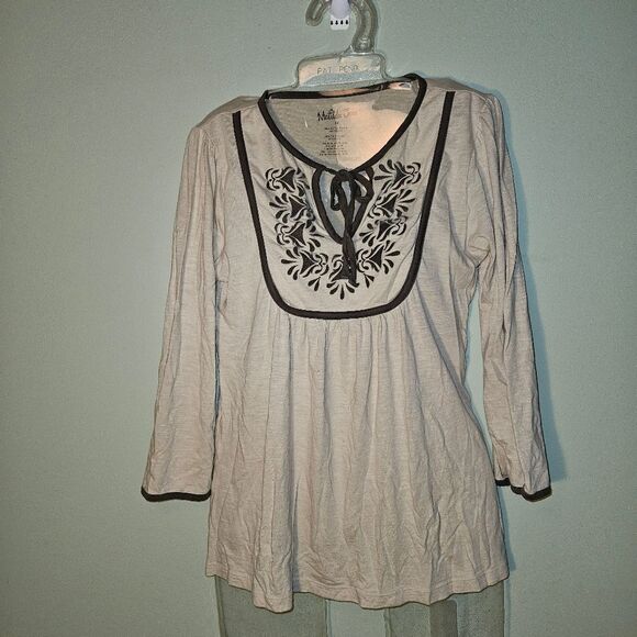 Matilda Jane Long Sleeve Tunic  Size M  Cream & Brown Floral Eyelet  Y2K Style - Picture 1 of 5
